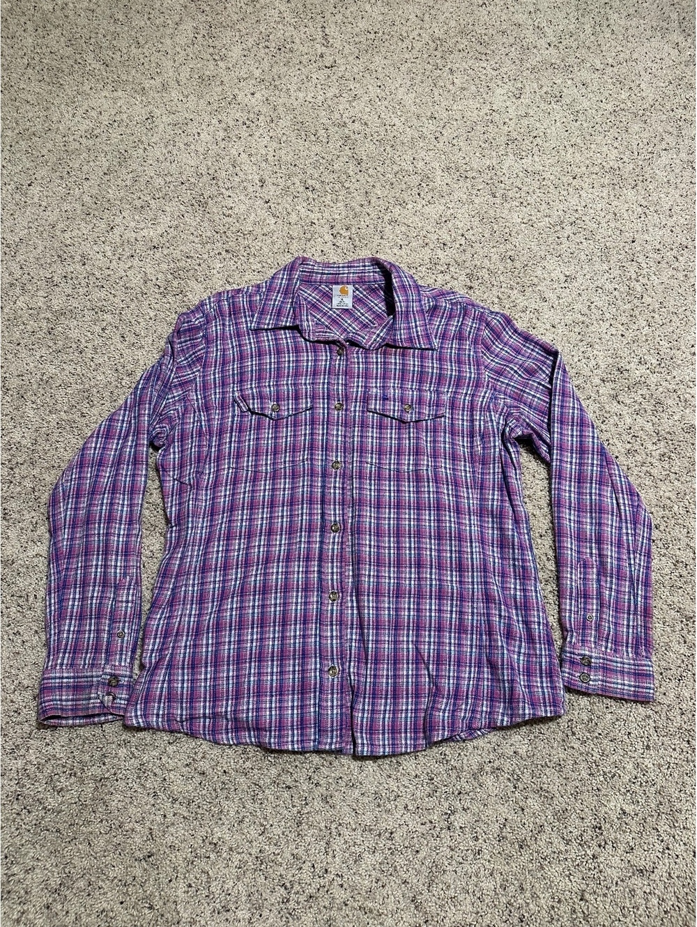 Carhartt Women's XL Purple Plaid Button-Up Shirt 100% Cotton